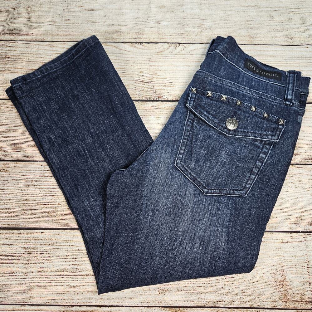 Rock & Republic Kendall Capri Jeans Womens Size 10 Dark Wash Studs Studded